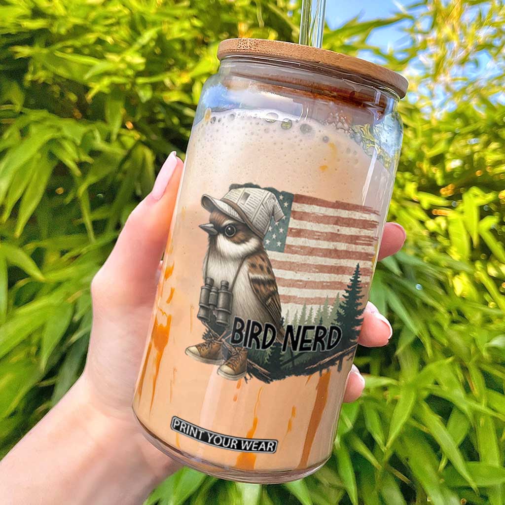 Bird Nerd Glass Can Funny Bird Watching Patriotic American Flag TS14 White Print Your Wear