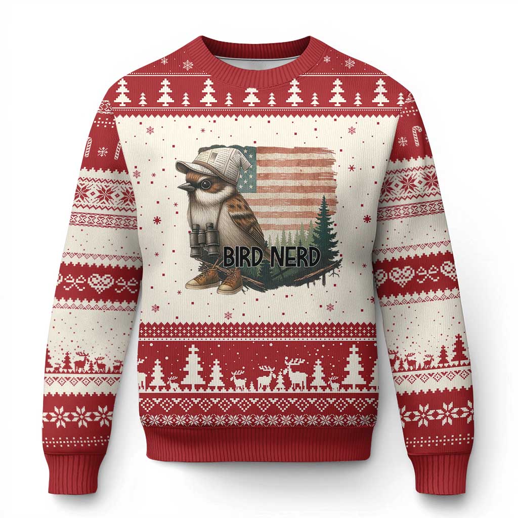 Bird Nerd Ugly Christmas Sweater Funny Bird Watching Patriotic American Flag TS14 Beige Red Print Your Wear