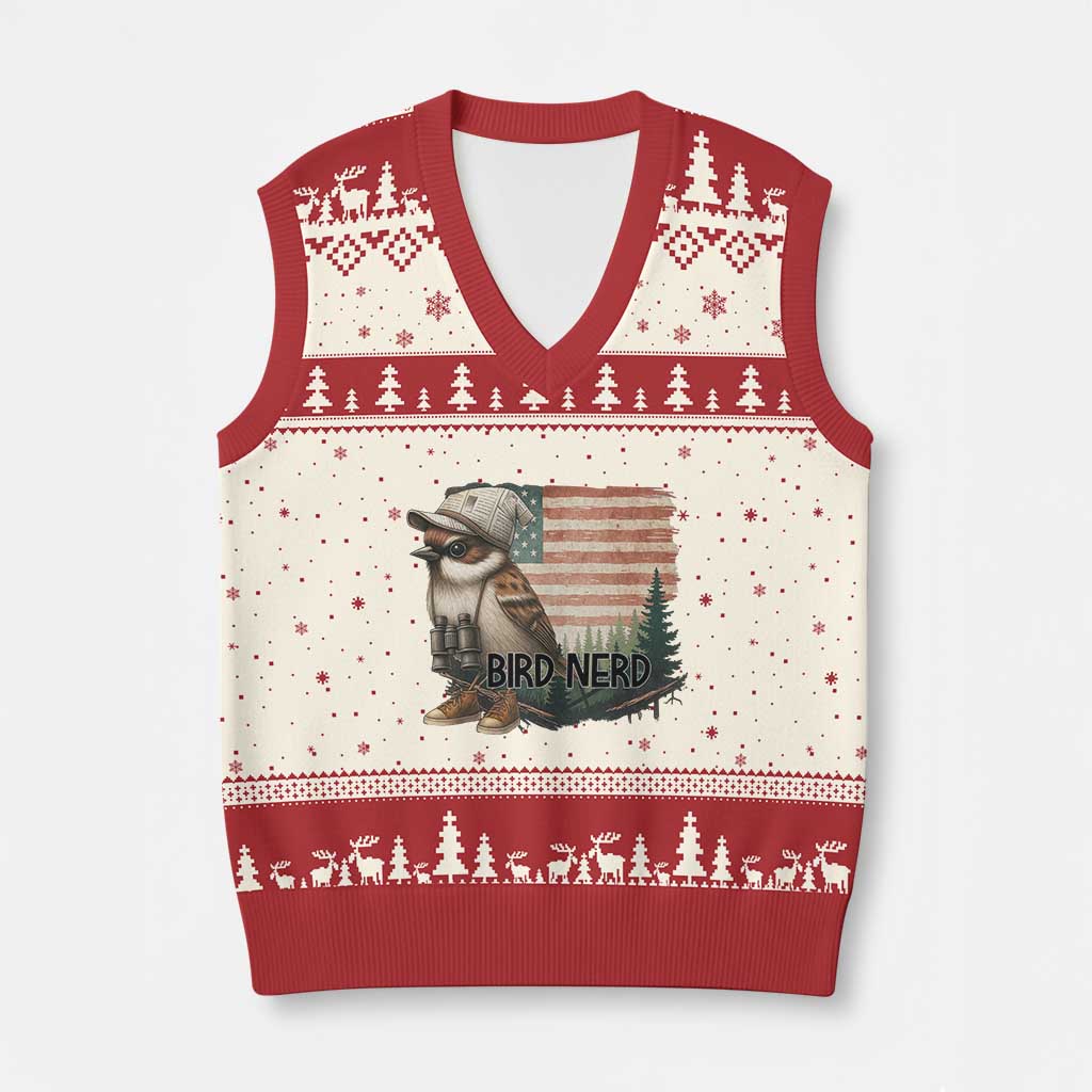 Bird Nerd V-Neck Knit Sweater Vest Funny Bird Watching Patriotic American Flag TS14 Beige Red Print Your Wear
