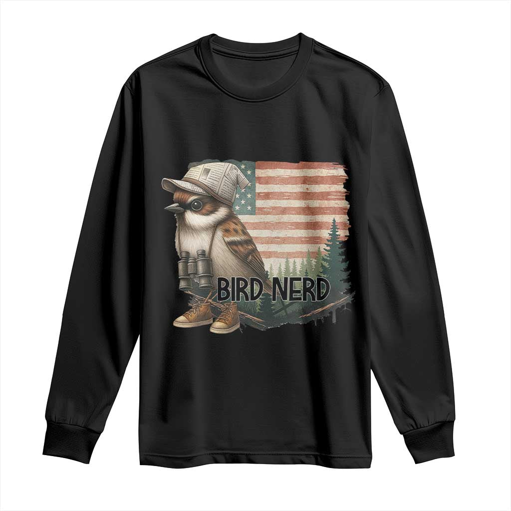 Bird Nerd Long Sleeve Shirt Funny Bird Watching Patriotic American Flag TS14 Black Print Your Wear