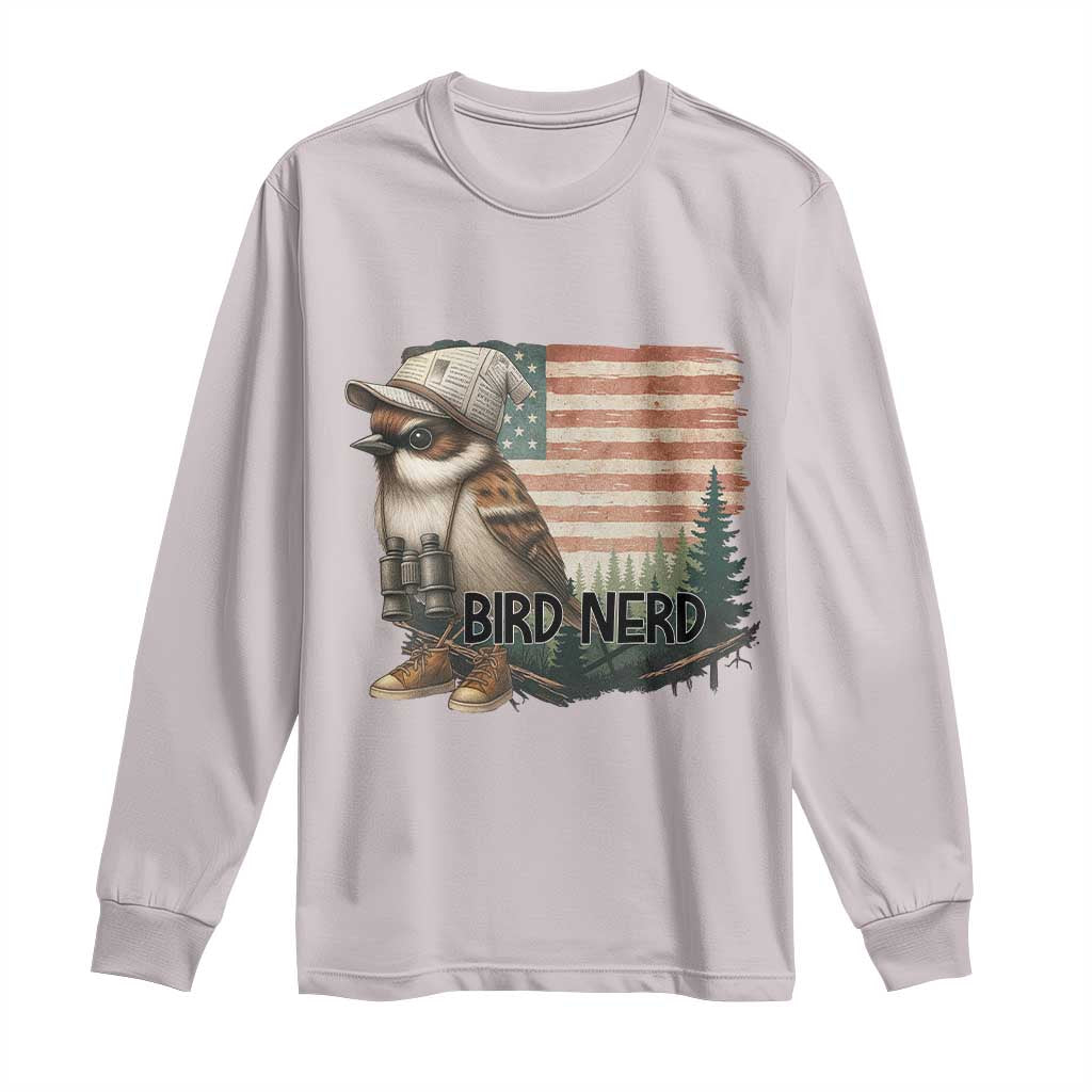 Bird Nerd Long Sleeve Shirt Funny Bird Watching Patriotic American Flag TS14 Ice Gray Print Your Wear
