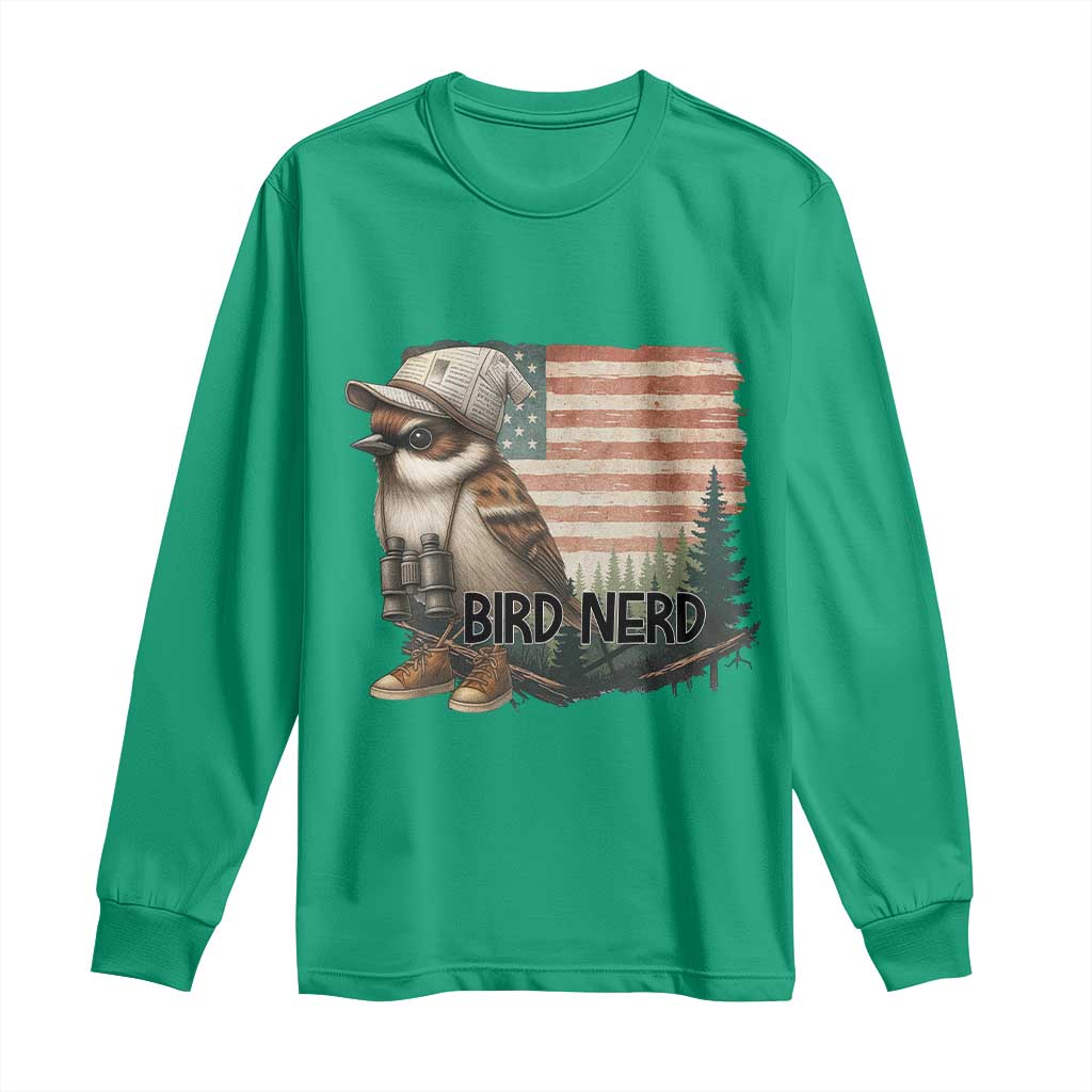 Bird Nerd Long Sleeve Shirt Funny Bird Watching Patriotic American Flag TS14 Irish Green Print Your Wear