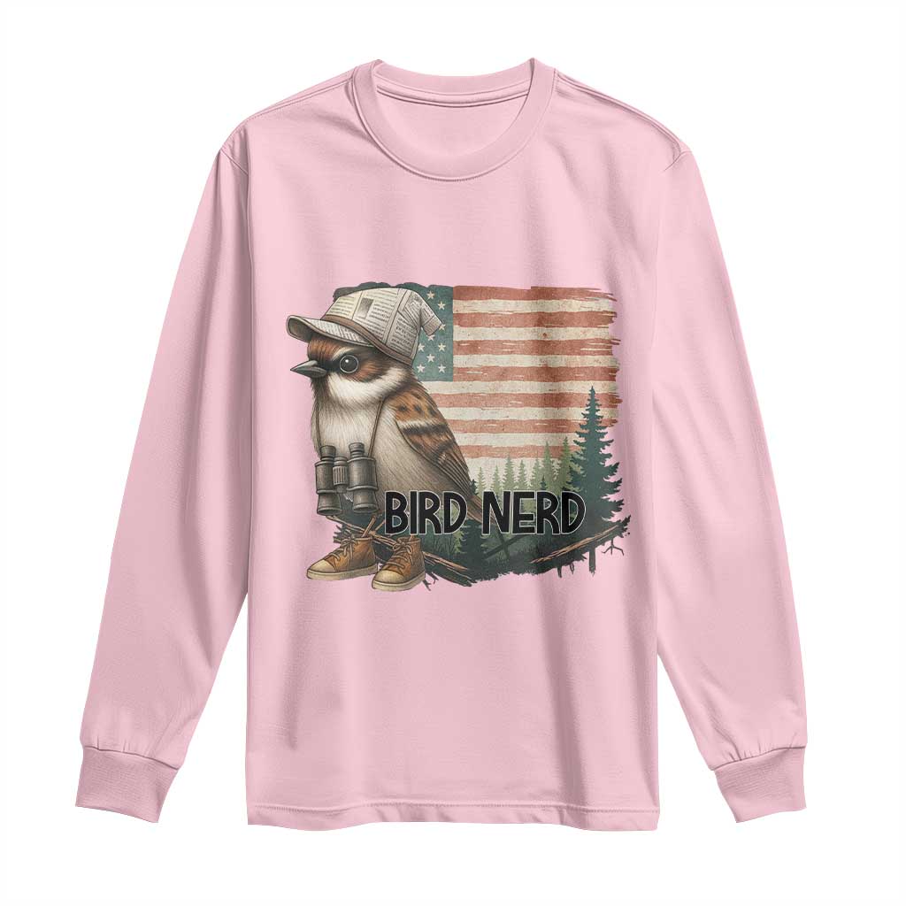 Bird Nerd Long Sleeve Shirt Funny Bird Watching Patriotic American Flag TS14 Light Pink Print Your Wear