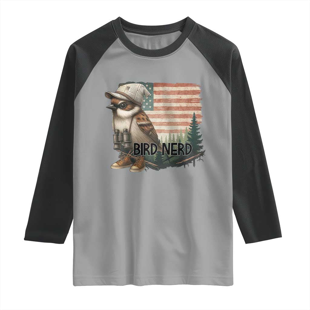 Bird Nerd Raglan Shirt Funny Bird Watching Patriotic American Flag TS14 Sport Gray Black Print Your Wear