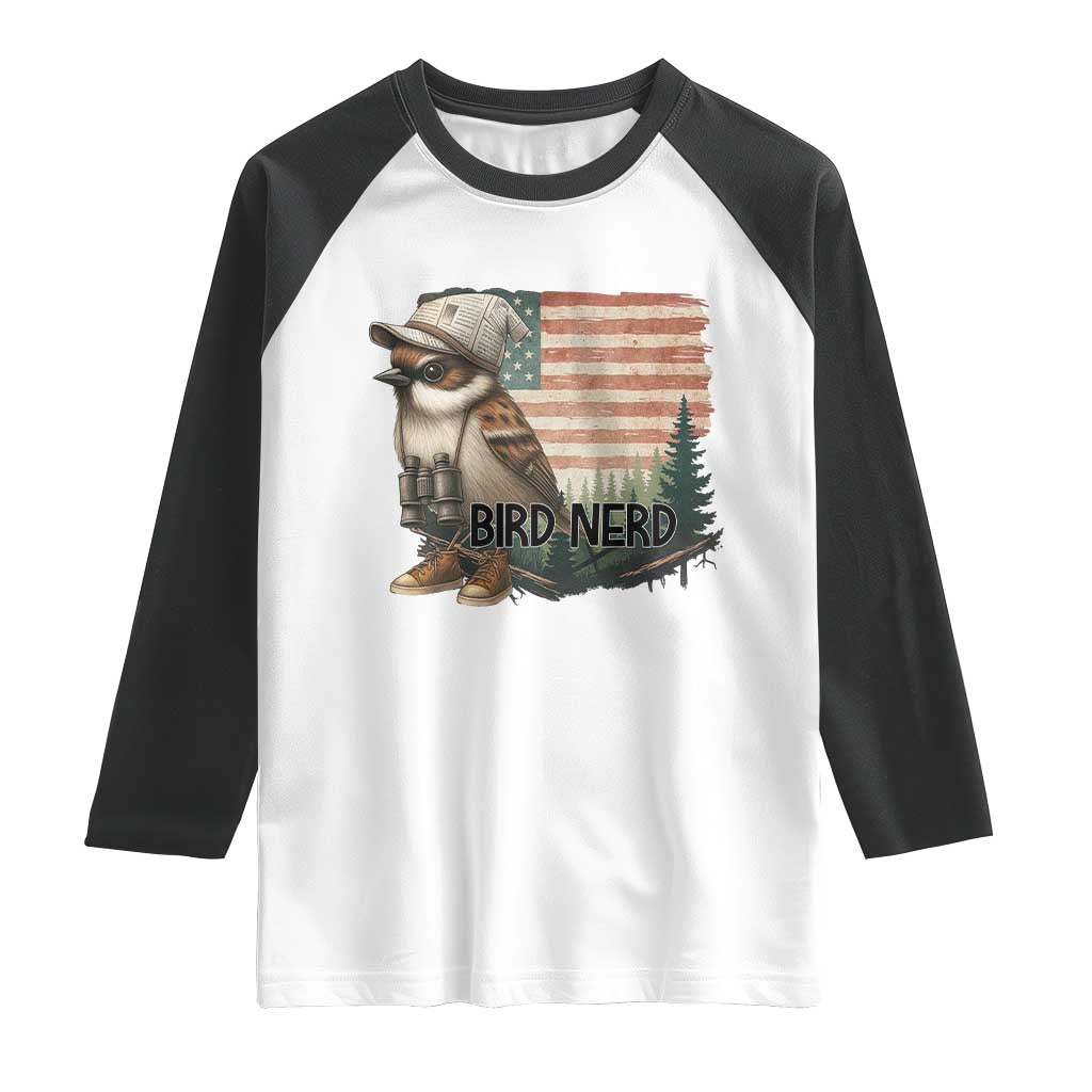 Bird Nerd Raglan Shirt Funny Bird Watching Patriotic American Flag TS14 White Black Print Your Wear