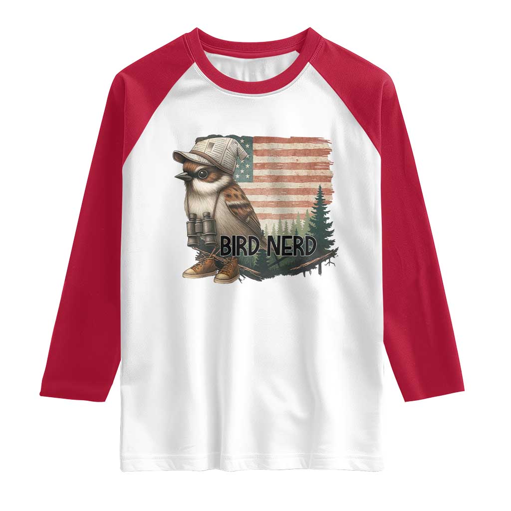 Bird Nerd Raglan Shirt Funny Bird Watching Patriotic American Flag TS14 White Red Print Your Wear