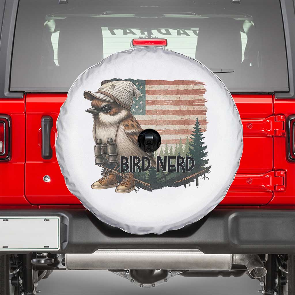 Bird Nerd Spare Tire Cover Funny Bird Watching Patriotic American Flag TS14 White Print Your Wear
