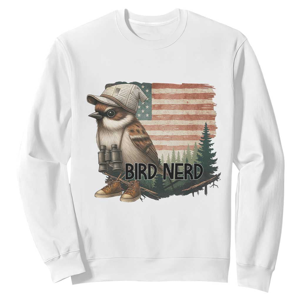 Bird Nerd Sweatshirt Funny Bird Watching Patriotic American Flag TS14 White Print Your Wear