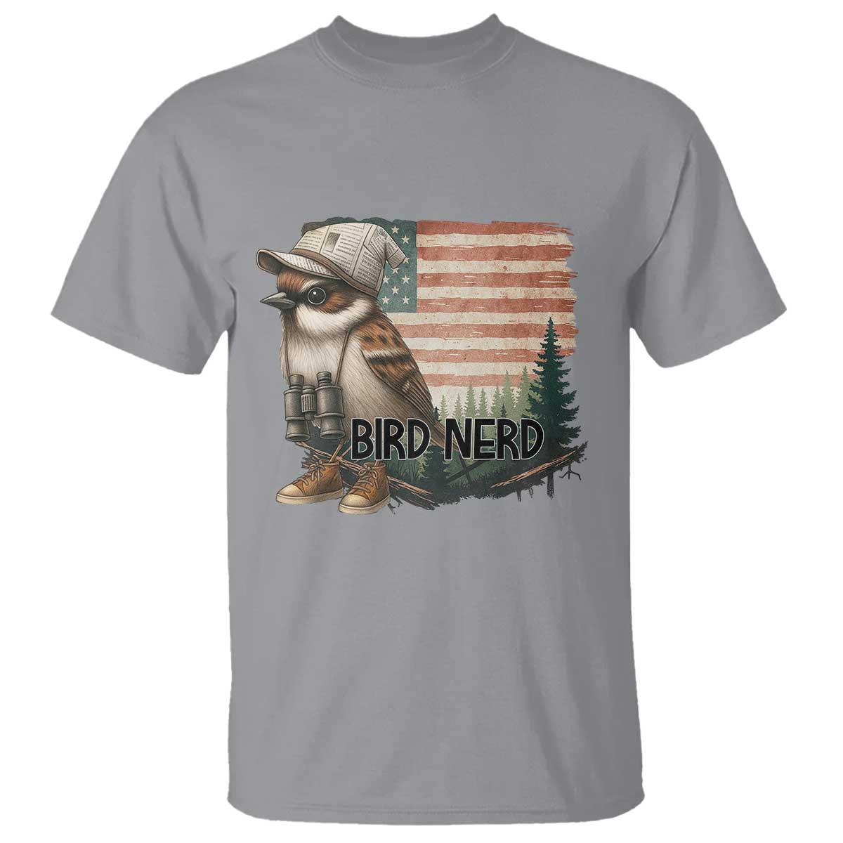 Bird Nerd T Shirt Funny Bird Watching Patriotic American Flag TS14 Sport Gray Print Your Wear
