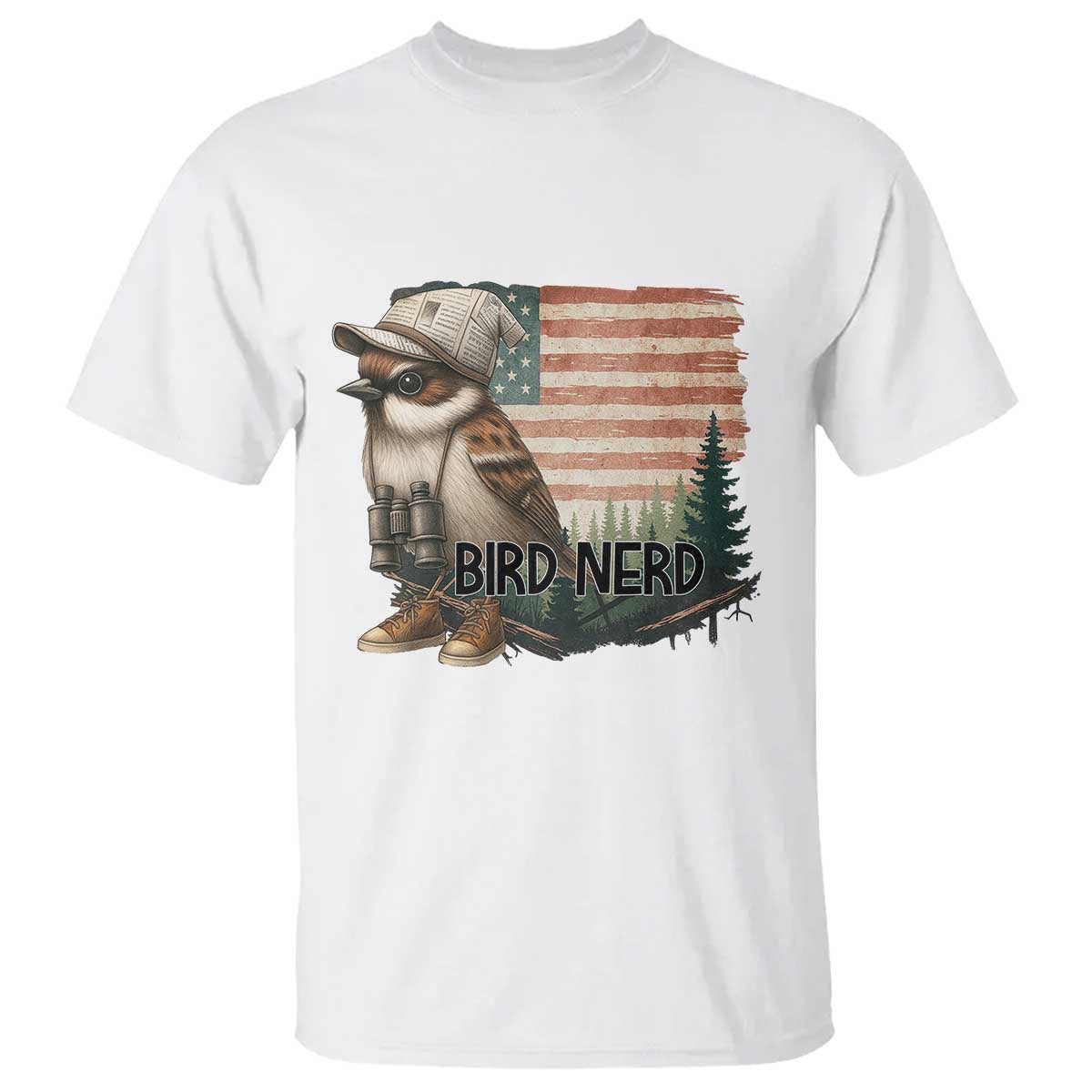 Bird Nerd T Shirt Funny Bird Watching Patriotic American Flag TS14 White Print Your Wear