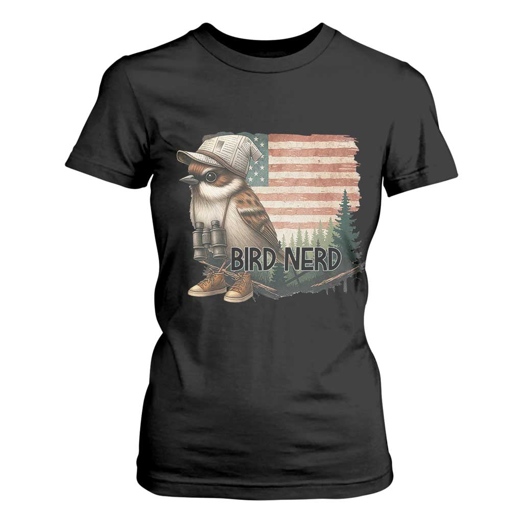 Bird Nerd T Shirt For Women Funny Bird Watching Patriotic American Flag TS14 Black Print Your Wear