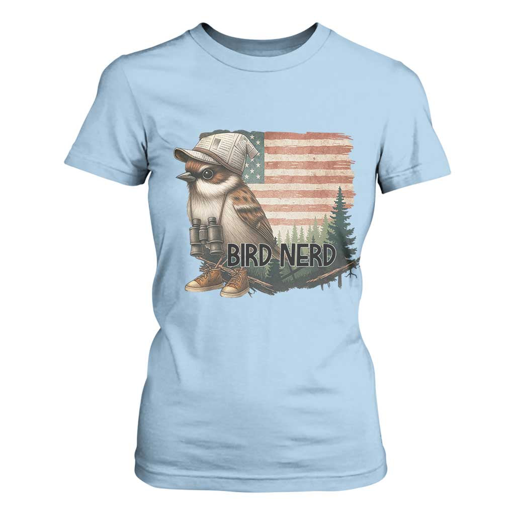 Bird Nerd T Shirt For Women Funny Bird Watching Patriotic American Flag TS14 Light Blue Print Your Wear