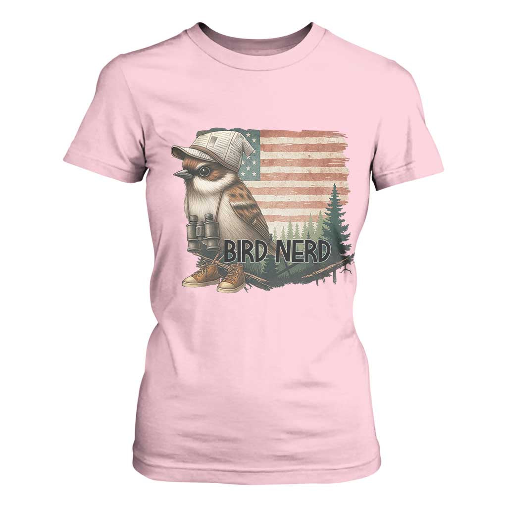Bird Nerd T Shirt For Women Funny Bird Watching Patriotic American Flag TS14 Light Pink Print Your Wear
