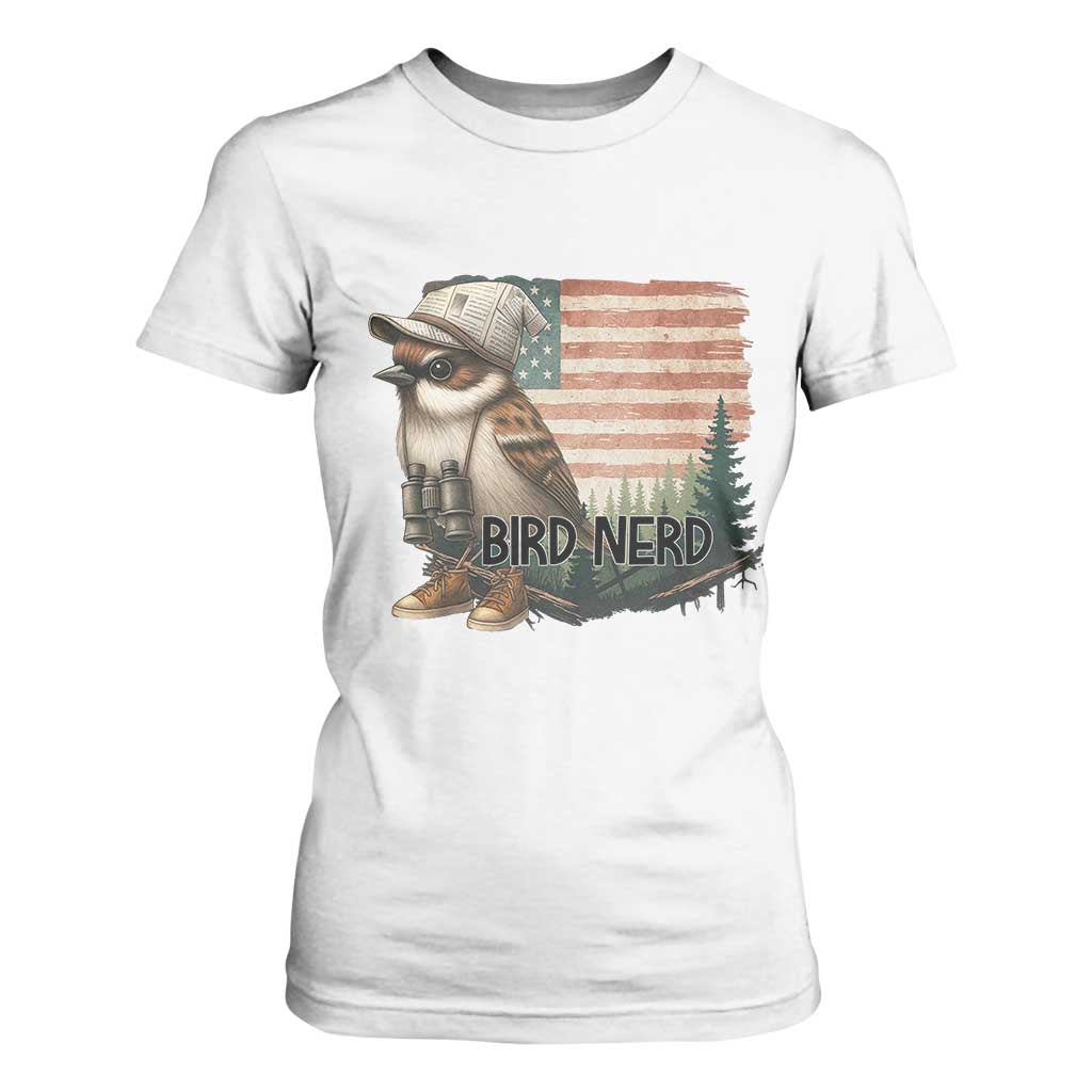 Bird Nerd T Shirt For Women Funny Bird Watching Patriotic American Flag TS14 White Print Your Wear