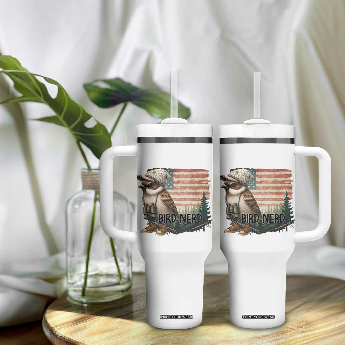 Bird Nerd Tumbler With Handle Funny Bird Watching Patriotic American Flag TS14 Print Your Wear