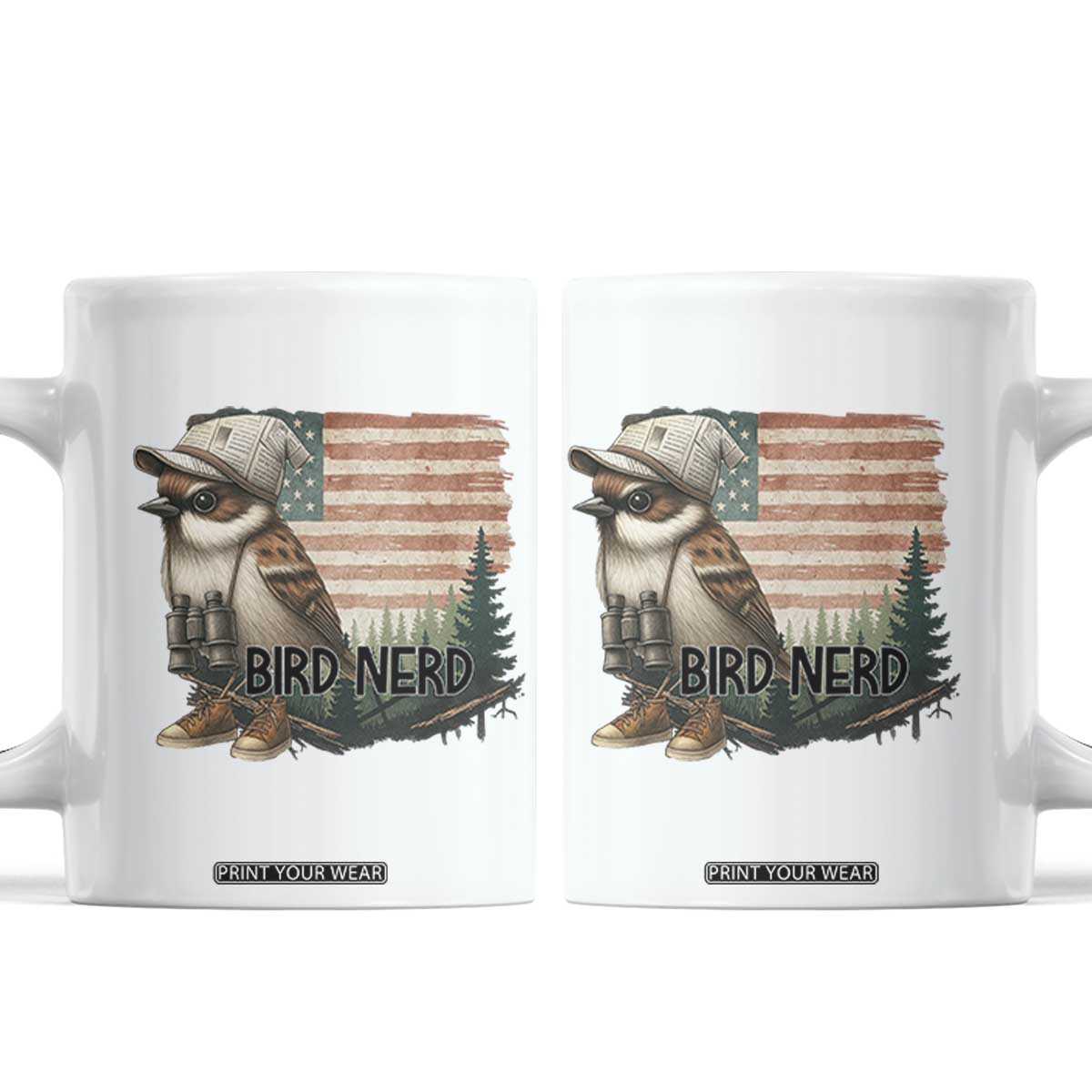 Bird Nerd Coffee Mug Funny Bird Watching Patriotic American Flag TS14 White Print Your Wear