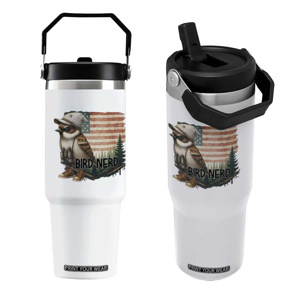Bird Nerd Flip Straw Tumbler Funny Bird Watching Patriotic American Flag TS14 One Size: 30 oz White Print Your Wear