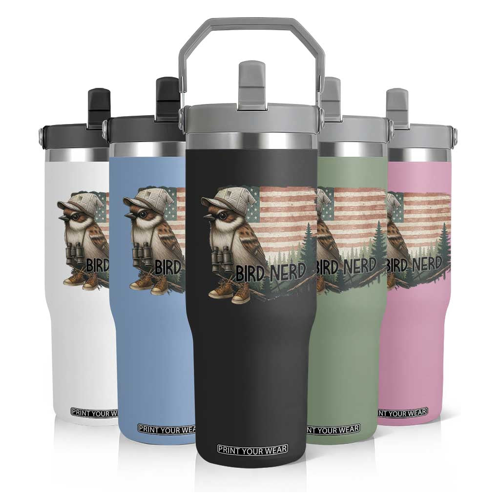 Bird Nerd Flip Straw Tumbler Funny Bird Watching Patriotic American Flag TS14 Print Your Wear