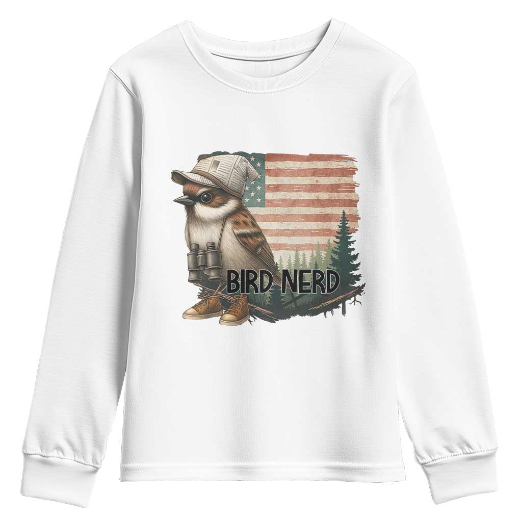 Bird Nerd Youth Sweatshirt Funny Bird Watching Patriotic American Flag TS14 White Print Your Wear