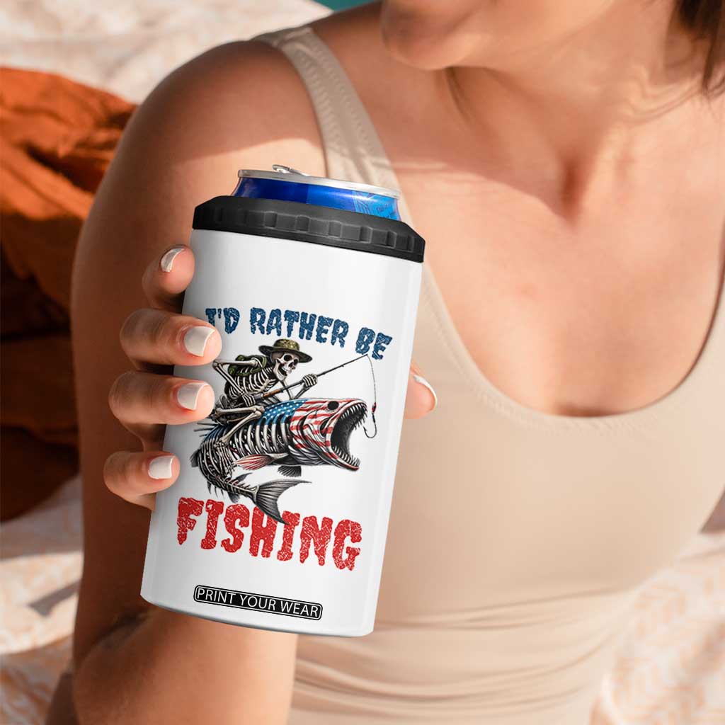 Funny Skeleton Fish 4 in 1 Can Cooler Tumbler Id Rather Be Fishing Bass Fisherman Halloween TS14 Print Your Wear