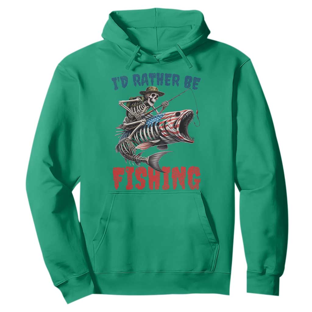 Funny Skeleton Fish Hoodie Id Rather Be Fishing Bass Fisherman Halloween TS14 Irish Green Print Your Wear