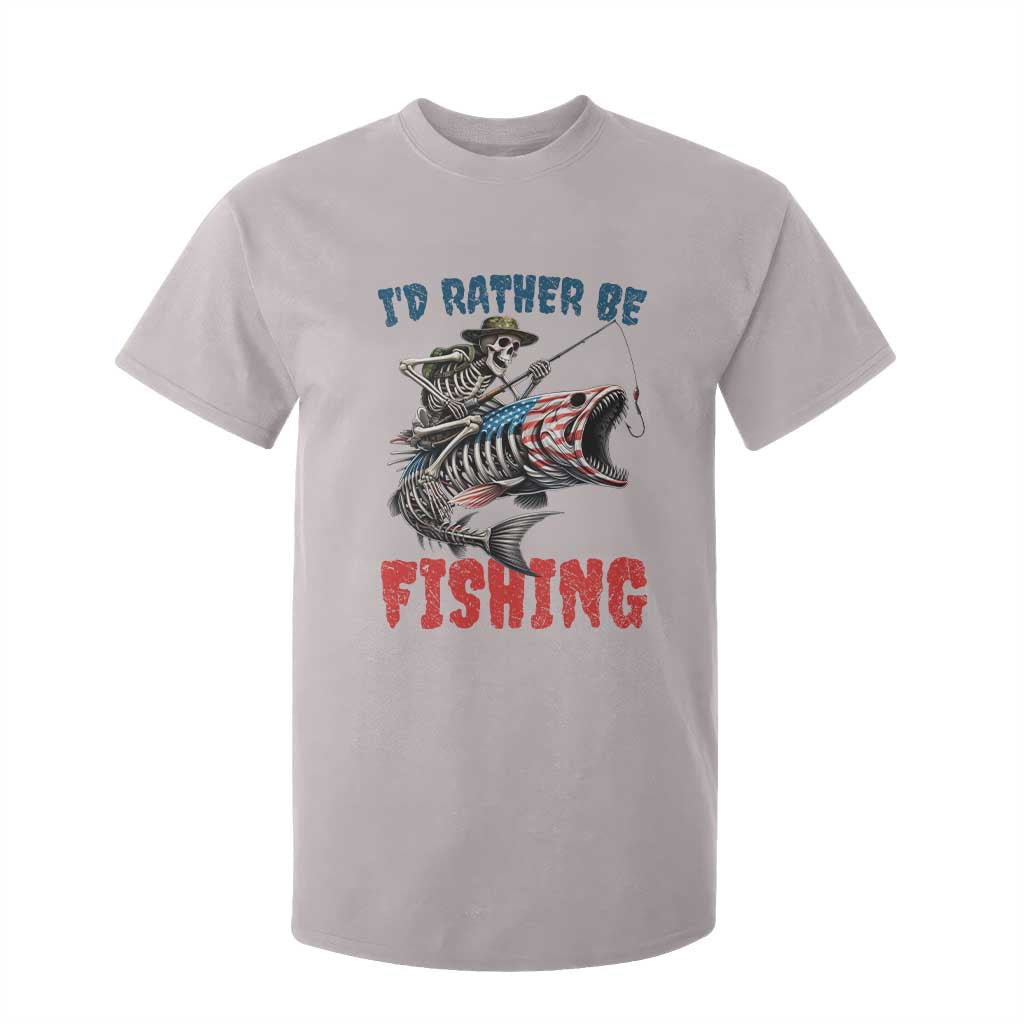 Funny Skeleton Fish T Shirt For Kid Id Rather Be Fishing Bass Fisherman Halloween TS14 Ice Gray Print Your Wear