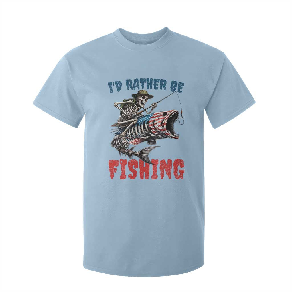 Funny Skeleton Fish T Shirt For Kid Id Rather Be Fishing Bass Fisherman Halloween TS14 Light Blue Print Your Wear