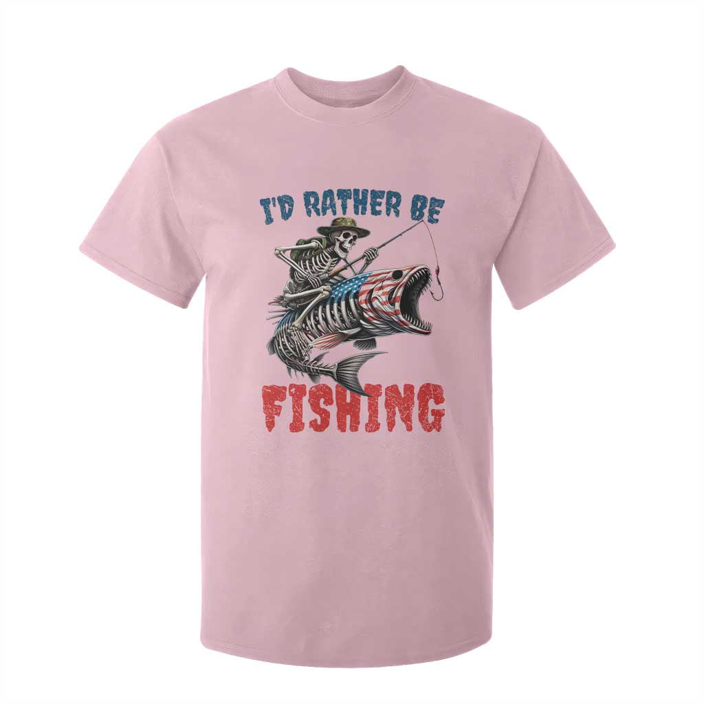 Funny Skeleton Fish T Shirt For Kid Id Rather Be Fishing Bass Fisherman Halloween TS14 Light Pink Print Your Wear