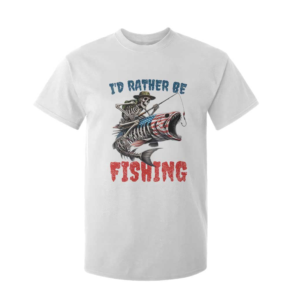 Funny Skeleton Fish T Shirt For Kid Id Rather Be Fishing Bass Fisherman Halloween TS14 White Print Your Wear