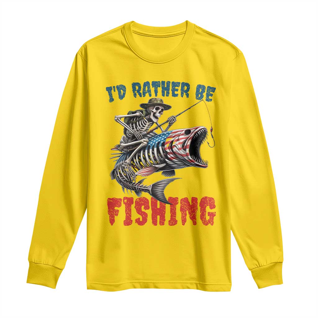 Funny Skeleton Fish Long Sleeve Shirt Id Rather Be Fishing Bass Fisherman Halloween TS14 Daisy Print Your Wear