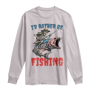 Funny Skeleton Fish Long Sleeve Shirt Id Rather Be Fishing Bass Fisherman Halloween TS14 Ice Gray Print Your Wear