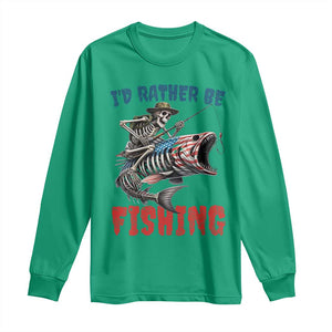 Funny Skeleton Fish Long Sleeve Shirt Id Rather Be Fishing Bass Fisherman Halloween TS14 Irish Green Print Your Wear