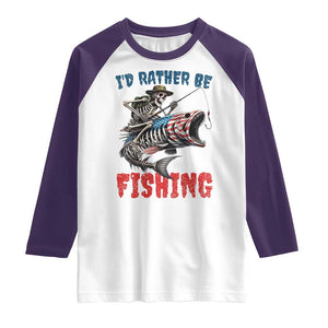 Funny Skeleton Fish Raglan Shirt Id Rather Be Fishing Bass Fisherman Halloween TS14 White Purple Print Your Wear