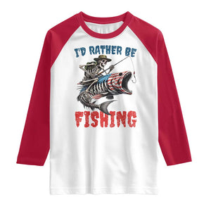 Funny Skeleton Fish Raglan Shirt Id Rather Be Fishing Bass Fisherman Halloween TS14 White Red Print Your Wear