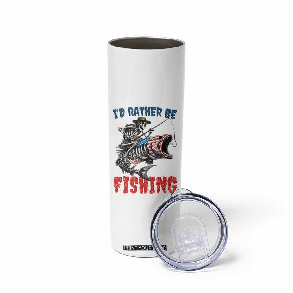 Funny Skeleton Fish Skinny Tumbler Id Rather Be Fishing Bass Fisherman Halloween TS14 Print Your Wear