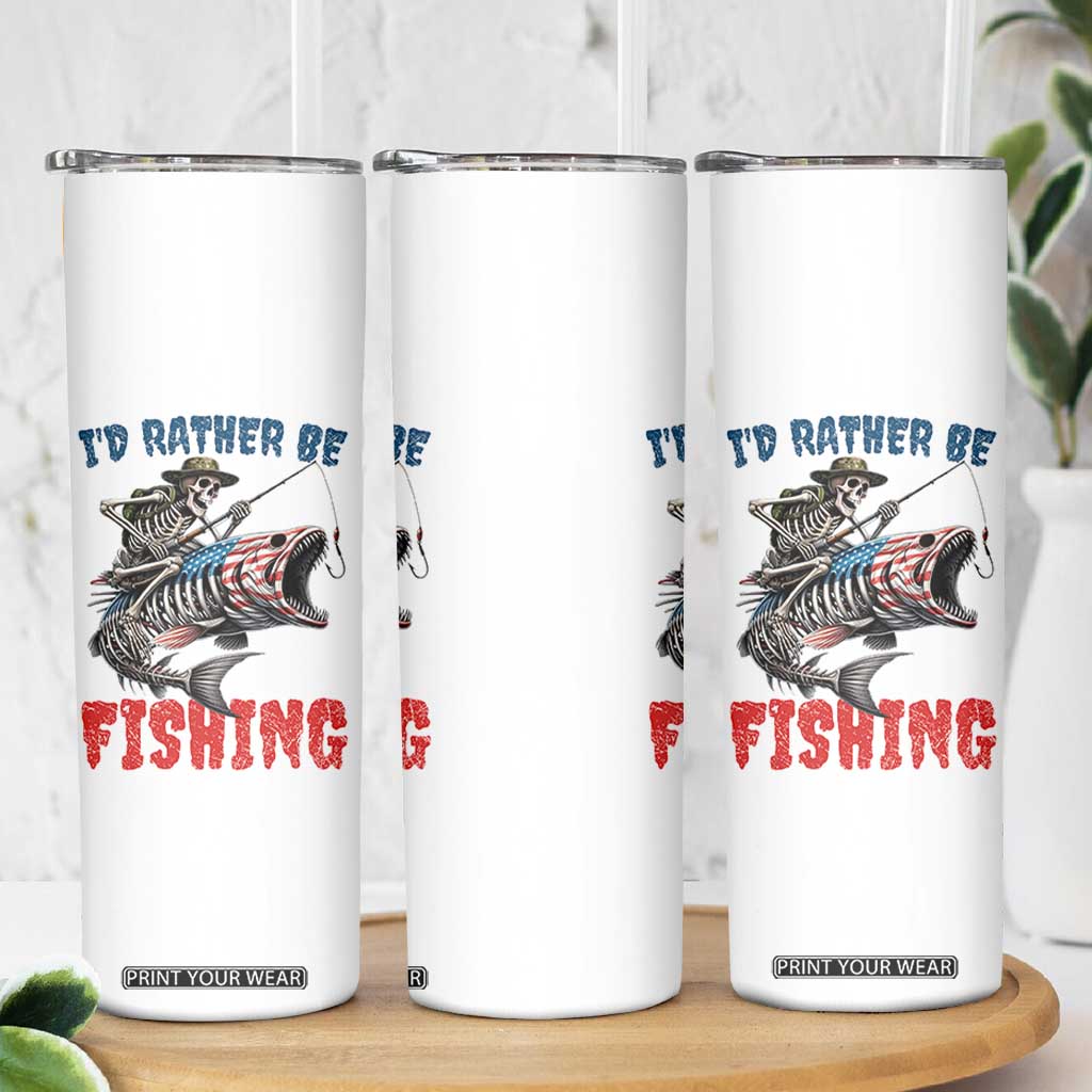 Funny Skeleton Fish Skinny Tumbler Id Rather Be Fishing Bass Fisherman Halloween TS14 Print Your Wear