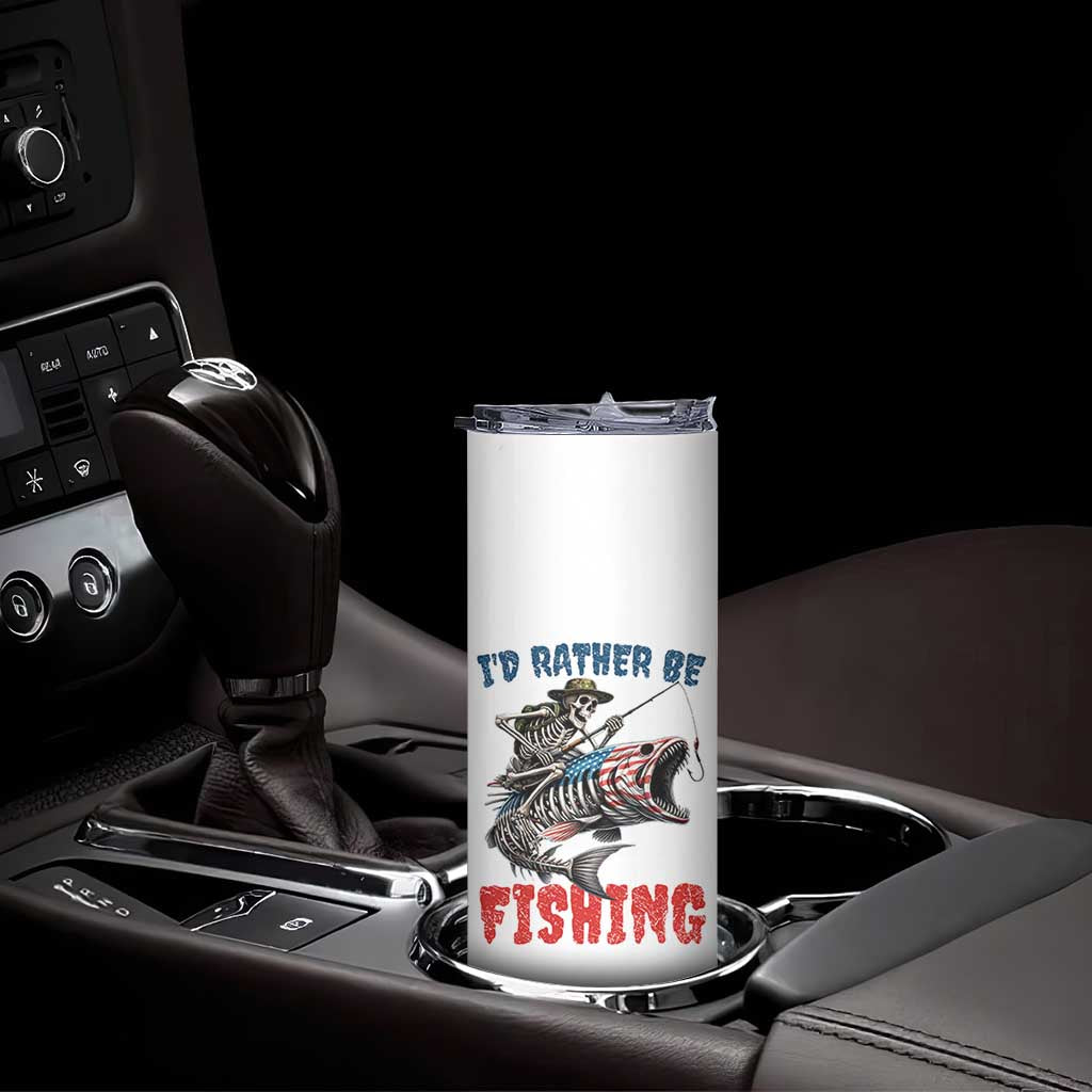 Funny Skeleton Fish Skinny Tumbler Id Rather Be Fishing Bass Fisherman Halloween TS14 Print Your Wear