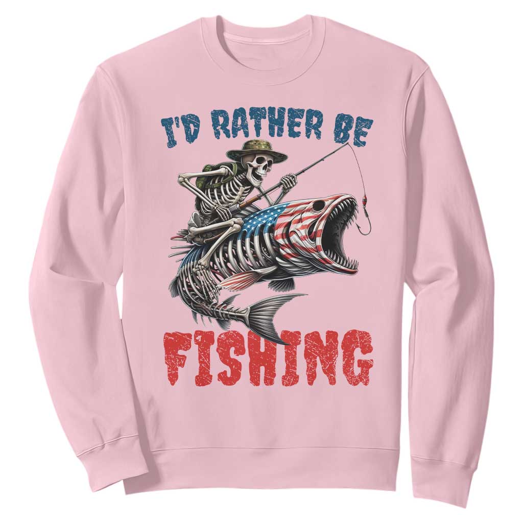 Funny Skeleton Fish Sweatshirt Id Rather Be Fishing Bass Fisherman Halloween TS14 Light Pink Print Your Wear