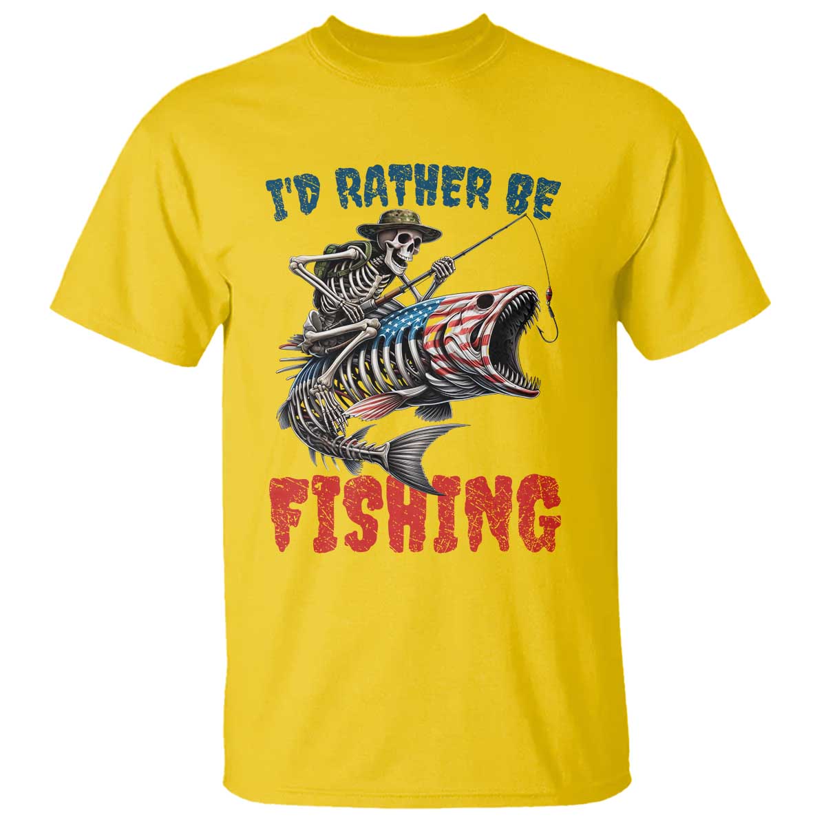 Funny Skeleton Fish T Shirt Id Rather Be Fishing Bass Fisherman Halloween TS14 Daisy Print Your Wear