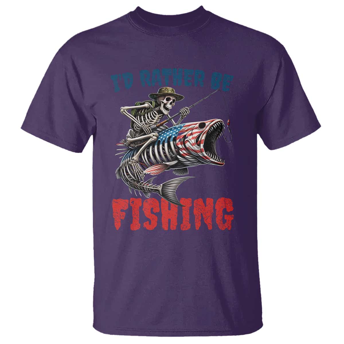 Funny Skeleton Fish T Shirt Id Rather Be Fishing Bass Fisherman Halloween TS14 Purple Print Your Wear