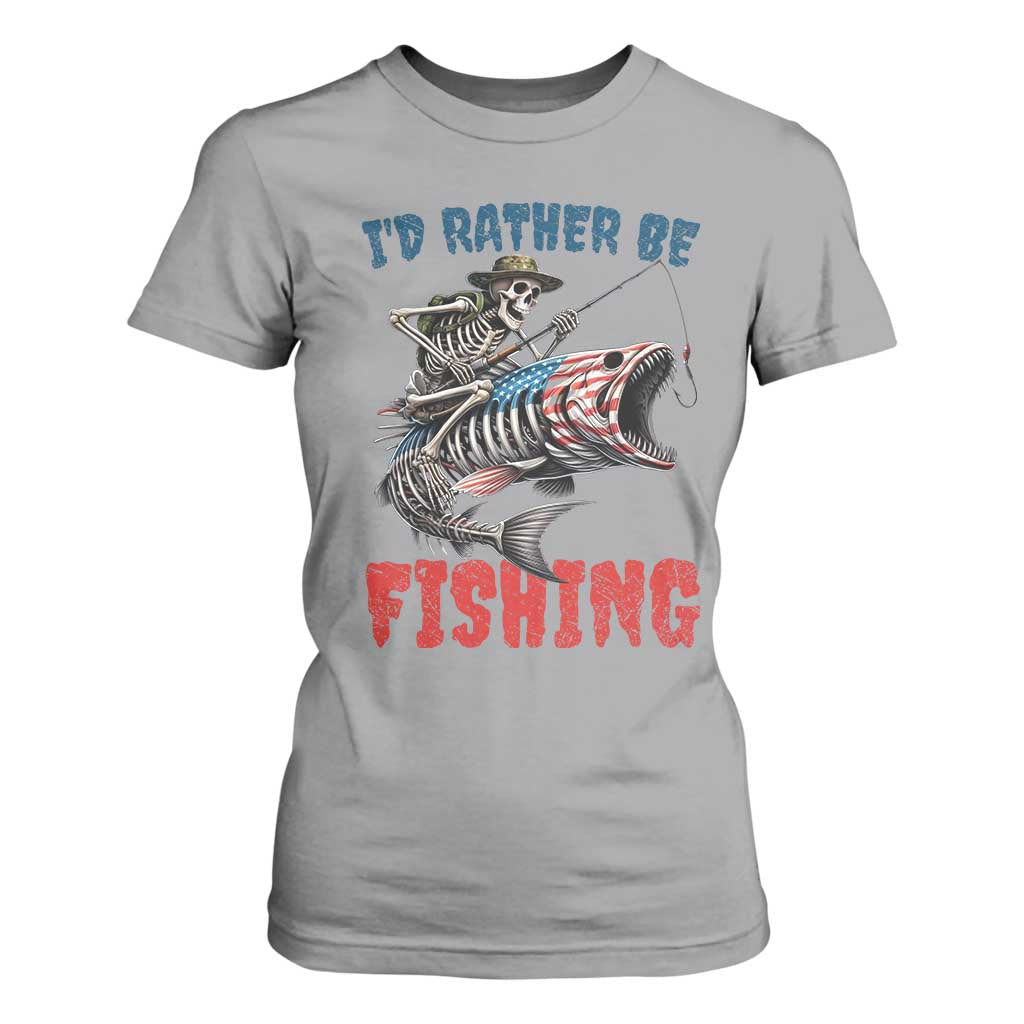 Funny Skeleton Fish T Shirt For Women Id Rather Be Fishing Bass Fisherman Halloween TS14 Sport Gray Print Your Wear