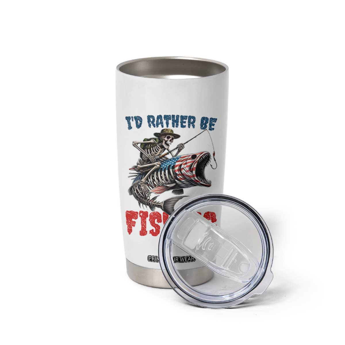 Funny Skeleton Fish Tumbler Cup Id Rather Be Fishing Bass Fisherman Halloween TS14 Print Your Wear