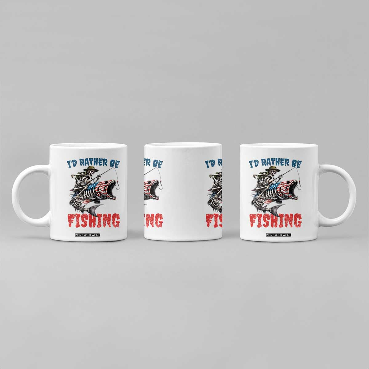 Funny Skeleton Fish Coffee Mug Id Rather Be Fishing Bass Fisherman Halloween TS14 Print Your Wear