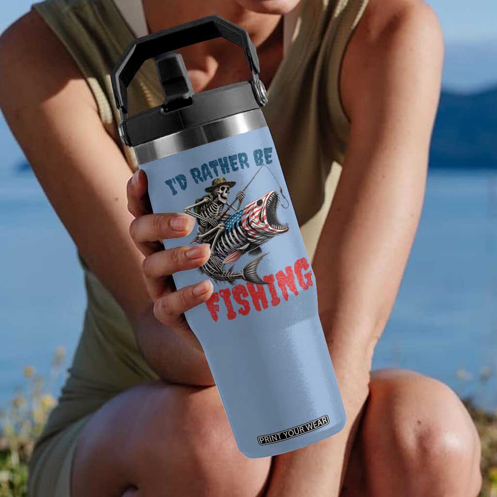 Funny Skeleton Fish Flip Straw Tumbler Id Rather Be Fishing Bass Fisherman Halloween TS14 One Size: 30 oz Light Blue Print Your Wear