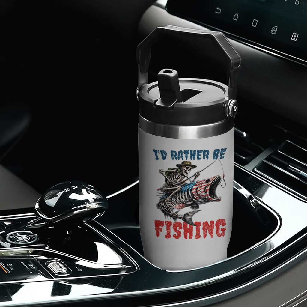 Funny Skeleton Fish Flip Straw Tumbler Id Rather Be Fishing Bass Fisherman Halloween TS14 Print Your Wear