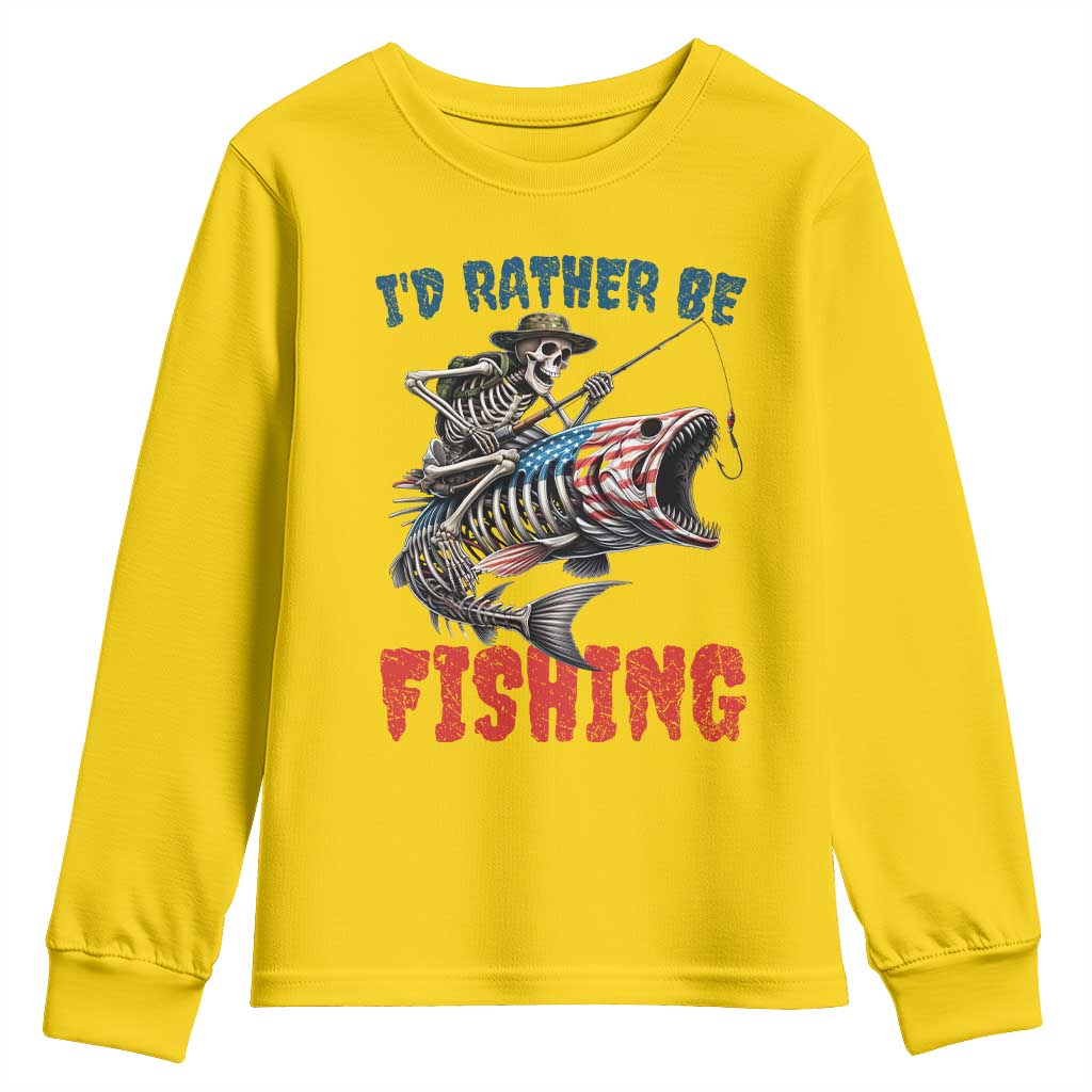 Funny Skeleton Fish Youth Sweatshirt Id Rather Be Fishing Bass Fisherman Halloween TS14 Daisy Print Your Wear