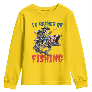 Funny Skeleton Fish Youth Sweatshirt Id Rather Be Fishing Bass Fisherman Halloween TS14 Daisy Print Your Wear