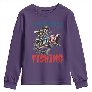 Funny Skeleton Fish Youth Sweatshirt Id Rather Be Fishing Bass Fisherman Halloween TS14 Purple Print Your Wear
