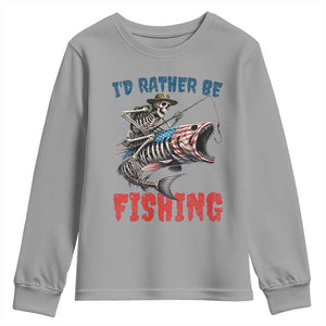 Funny Skeleton Fish Youth Sweatshirt Id Rather Be Fishing Bass Fisherman Halloween TS14 Sport Gray Print Your Wear