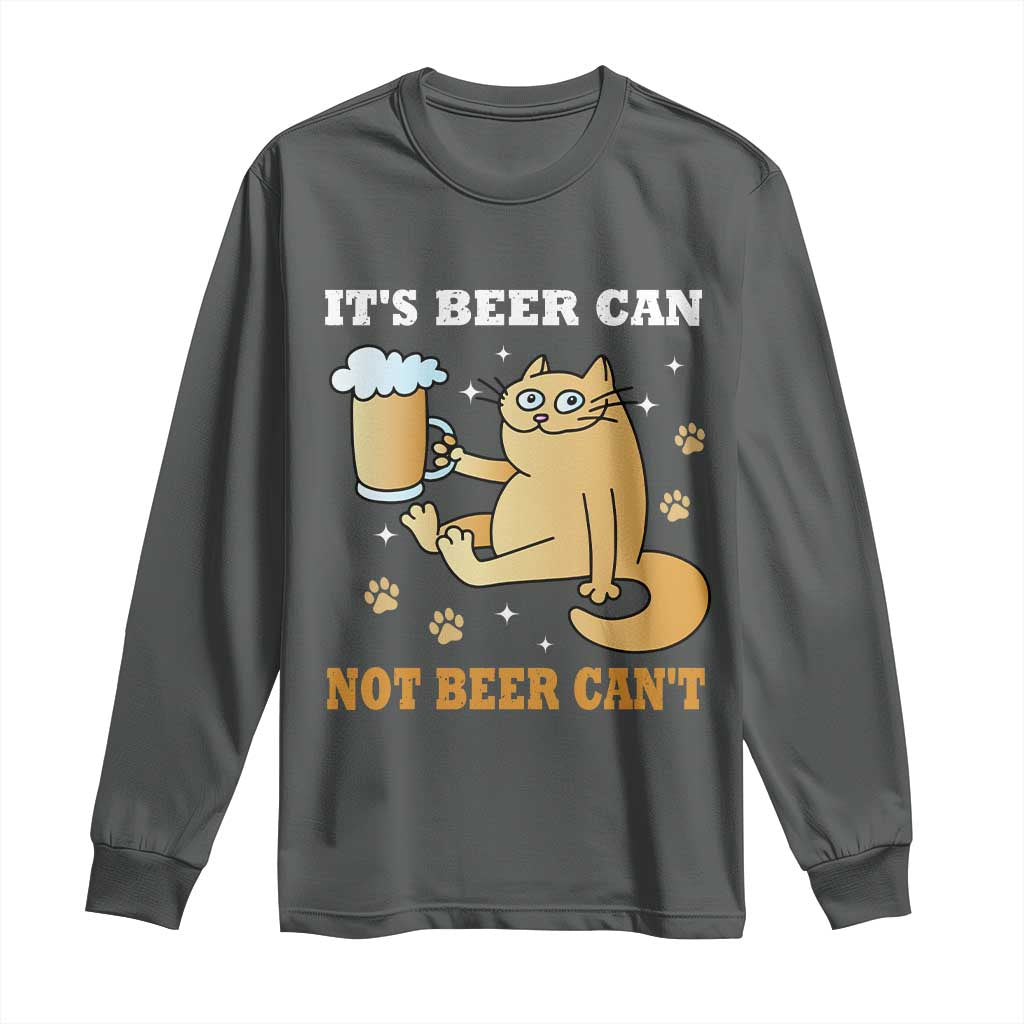 Funny Cat Drinking Beer Long Sleeve Shirt It Is Beer Can Not Beer Can Not Kitty Lovers TS14 Dark Heather Print Your Wear